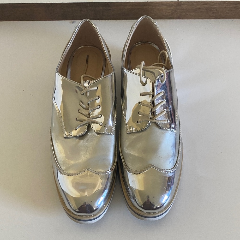 Zara Silver Metallic Oxford Flats